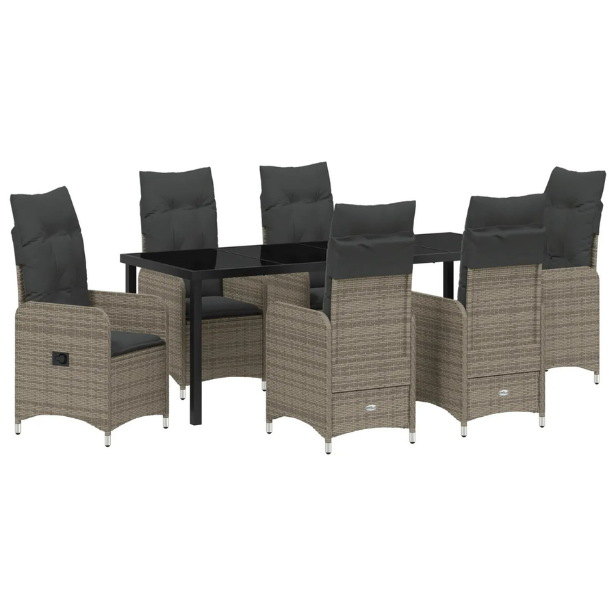 vidaXL 7-teiliges Garten-Essset aus Polyrattan mit Kissen in Grau für Garten, Balkon oder Terrasse - Bild 2