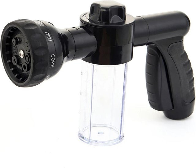 Happypilot Multifunktionale Spritzpistole in Schwarz mit einstellbarem Modus, Schaumbehälter und Düsenschlauch für Gartenbewässerung und Reinigung - Bild 1