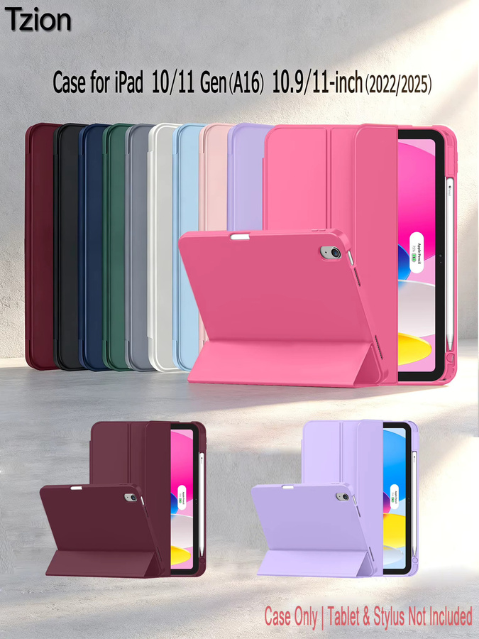 Tzion iPad Hülle für iPad 11. und 10. Generation 11/10,9 Zoll in Pink mit Stifthalter und Auto-Schlaf-Wach-Funktion sowie Dreifach-Faltständer aus weichem TPU - Bild 6