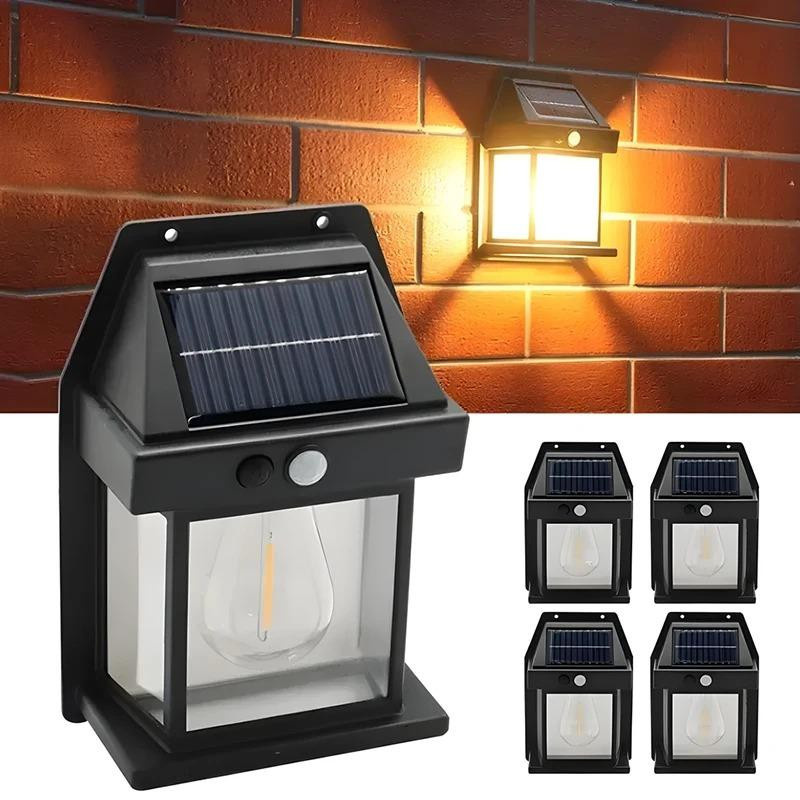 Meiteai-Home LED Solar Wandleuchte mit Bewegungssensor, Wasserdichte Außenleuchte IP65 für Garten und Haus, Warmweißes Nachtlicht in Schwarz - Bild 7