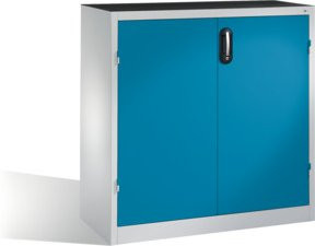 C+P Schwerlast-Beistellschrank mit Drehtüren und 2 Regalböden, Front Lichtblau, Korpus Lichtgrau, H x B x T: 120 x 120 x 50 cm - Bild 1