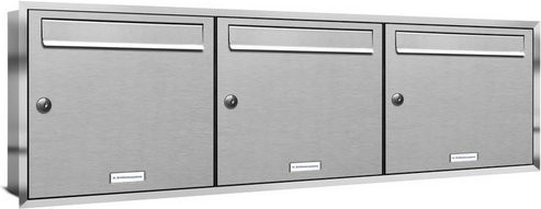 AL Briefkasten für 3 Parteien, Unterputzmontage, silberfarben, B/H/T: 153,208 x 38,5 x 11,6 cm - Bild 1