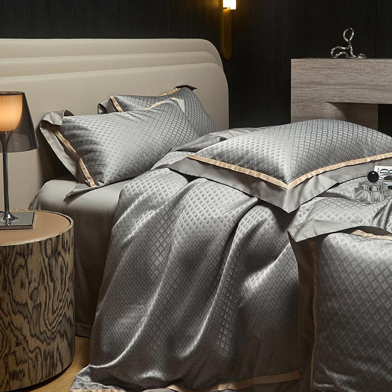 Bin Chi Textiles Luxus Bettwäsche Set aus Ägyptischer Baumwolle mit Jacquard-Floral-Muster in Gold, 1000 TC Mako-Satin, für 1,8m Bett - Bild 3