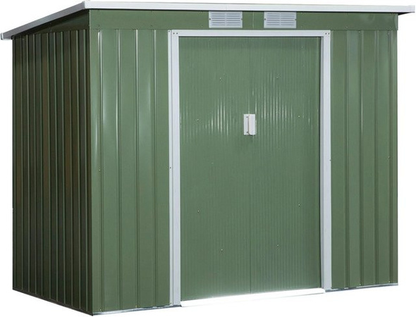 Outsunny Gerätehaus aus verzinktem Stahl mit Lüftungsfenster und Schiebetür, Grün, B: 130 cm, H: 173 cm, T: 213 cm