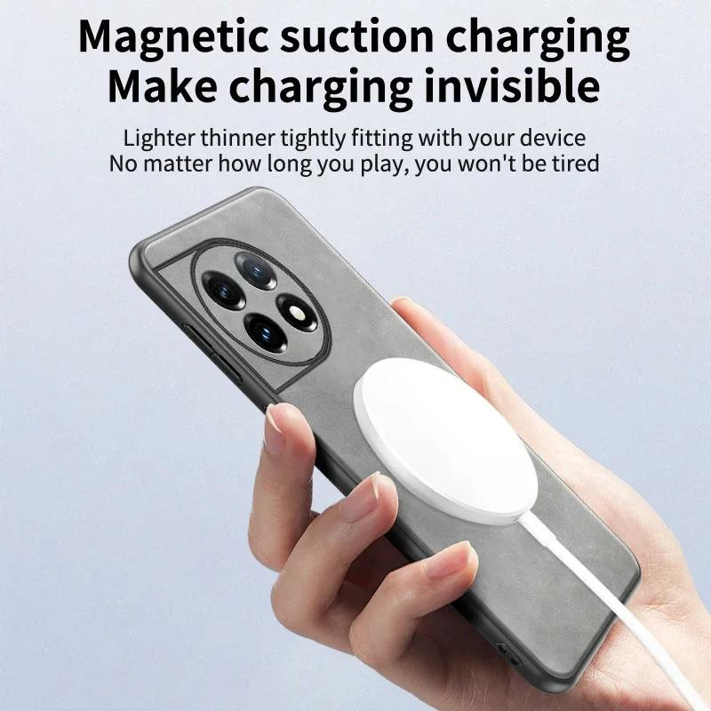 Magnetische Stoßfeste Handyhülle aus Leder für OnePlus 13 12 11 mit kabellosem Lade-Ring in verschiedenen Farben - Bild 5