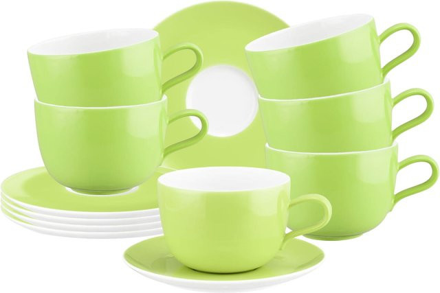 Seltmann Weiden Milchkaffeetassen mit Untertassen Liberty Pure Colors Green 6er Set 380 ml - Bild 1