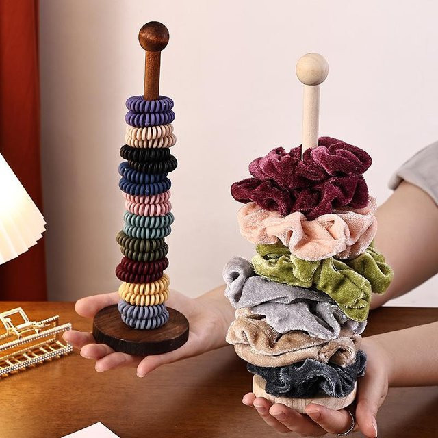 Velishy Haarbandhalter aus Holz in Braun als Aufbewahrungsregal und Präsentationsständer für Scrunchies, Armbänder und Uhren, B/T/H: 27,0 x 8,0 cm - Bild 1