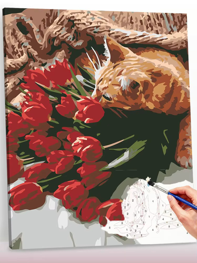 Huacan Katzen-Blumen-Zeichnung nach Zahlen, Malen nach Zahlen, ab 14 Jahren - Bild 5