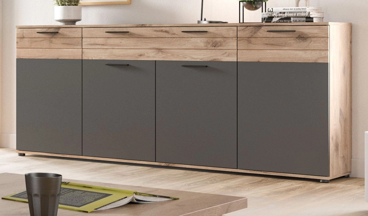 Sideboard Tomaso von Inn.Furn in Eiche und Grau mit Soft-Close-Schubladen, Breite: 200 cm - Bild 1