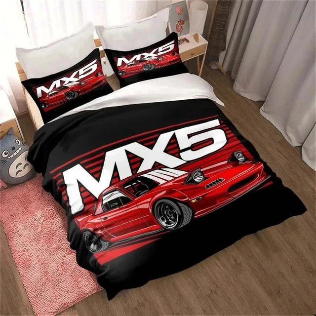 Lodestar Miata MX-5 NA Racing Cartoon JDM Bettwäsche-Set mit Motiv Auto Drift in Rot, 3-teilig, B/H: 155 x 215 cm - Bild 1
