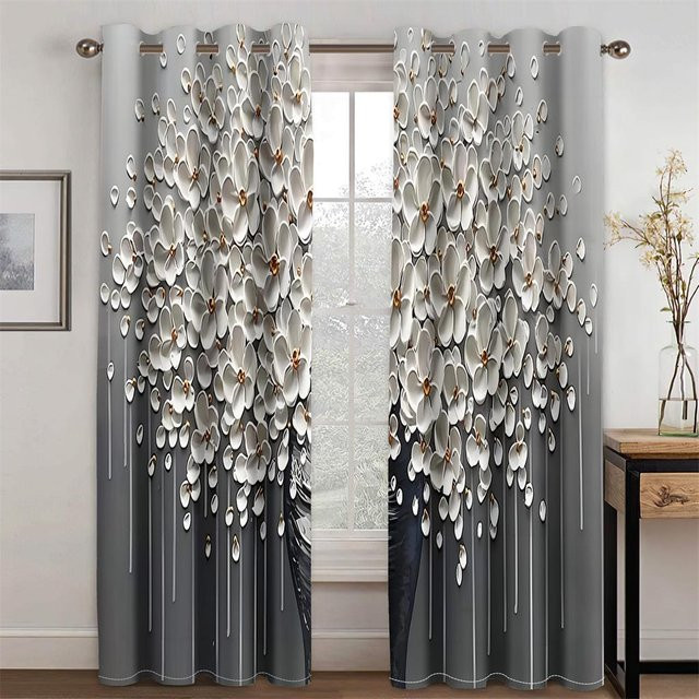 Yiran Furniture Vorhänge im Retro-Stil mit Rosenblumen-Design, 2er-Set, Rot/Grau, B: 85 cm, H: 200 cm, inklusive Haken - Bild 1