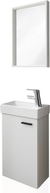 Aileenstore Badmöbel Set für das Gäste WC mit Waschbecken und Unterschrank in Weiß glänzend - Bild 1