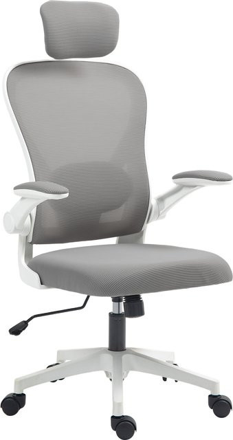 HOMCOM Ergonomischer Bürostuhl in Grau mit hochklappbaren Armlehnen, Kopfstütze und verstellbarer Lendenwirbelstütze - Bild 1