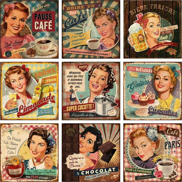 YUTTEE DIY Diamant-Malerei-Set im Vintage-Stil mit Wein und Kaffee Motiv, Multicolour Mosaik-Kunsthandwerk zur Wanddekoration - Bild 1