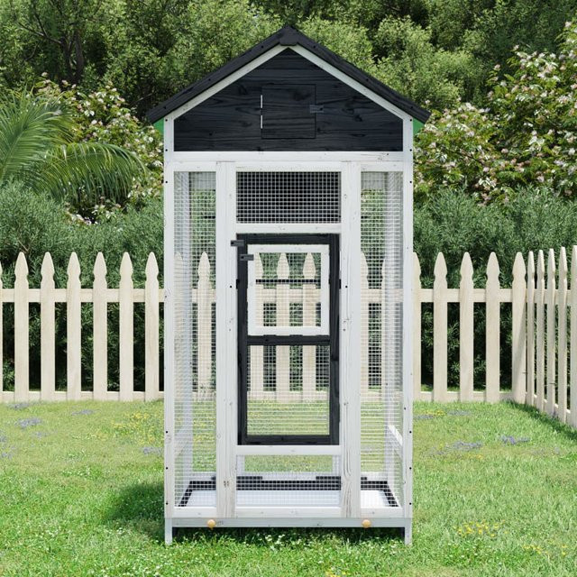 Vidaxl Vogelkäfig aus massivem Kiefernholz in Grau, B/T/H: 91,5 x 53 x 170 cm - Bild 1