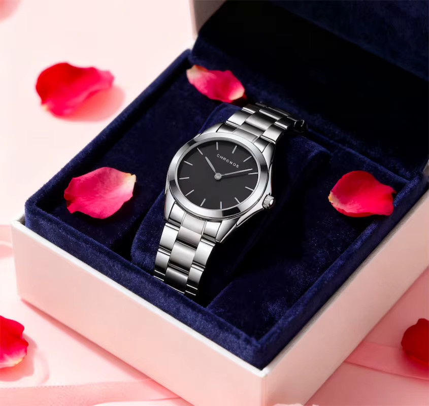 CHRONOS Armbanduhr Quarz, Edelstahl, Schwarz, Silber, Damen - Bild 2