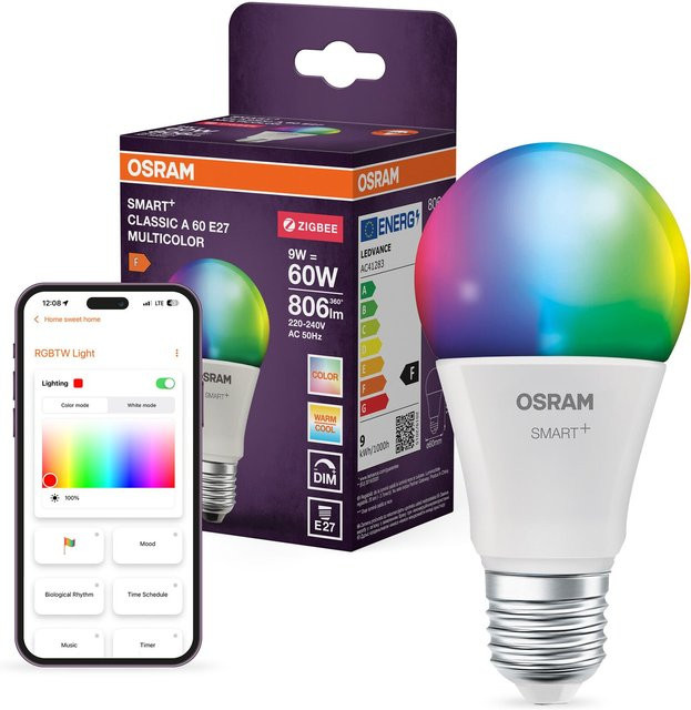 OSRAM SMART+ ZIGBEE Classic Multicolour LED-Lampe RGBW, E27, 9W, 806 lm, Weiß, dimmbar, kompatibel mit Google Assistant und Amazon Alexa - Bild 2