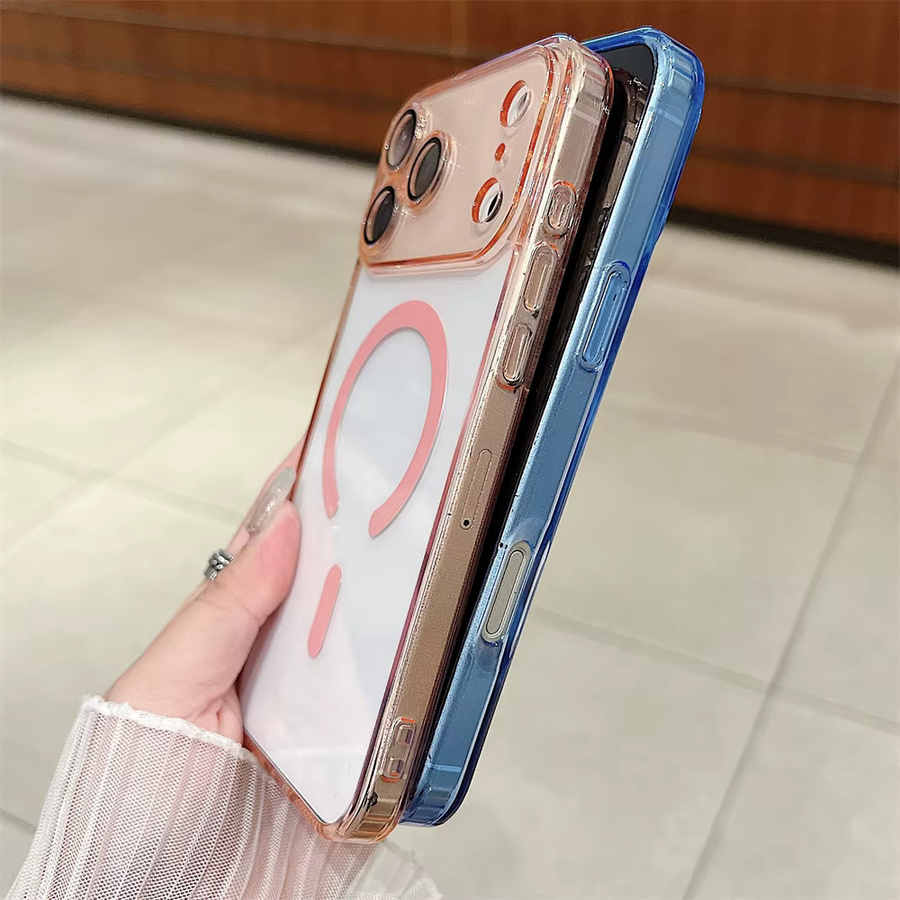 Xeber Magnetische MagSafe Schutzhülle für iPhone 11 bis 17 Pro Max Plus in Transparent, Pink und Multicolour mit Acryl-Objektivschutz - Bild 1