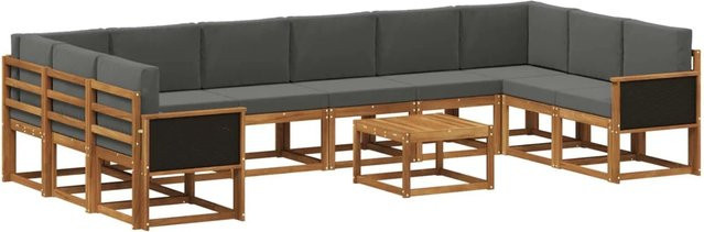 vidaXL Outdoor-Sofagarnitur aus Akazienholz in L-Form mit 11-teiligem Kissen-Set, Farbe: Natur und Anthrazit - Bild 1