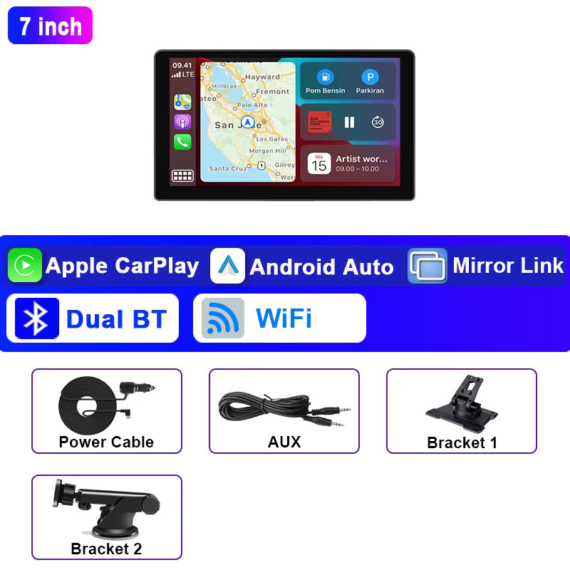 Srnubi Universal Wireless Carplay & Android Auto Rückspiegel Navigation mit FM und AUX, Multimedia-Touchscreen für dein Auto, Schwarz - Bild 6