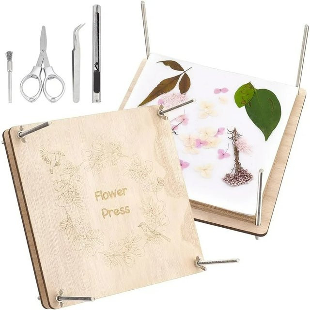 Blumenpresse-Set aus Holz in Braun mit 8 Schichten für die Pflanzenkonservierung und DIY-Blumenkunst, B/H: 24,6 x 24,6 cm - Bild 1