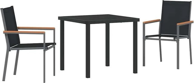 vidaXL 3-teilige Garten-Essgruppe in Schwarz aus Textilene und pulverbeschichtetem Stahl im modernen Design - Bild 1