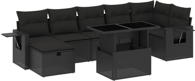 vidaXL 8-teilige Garten-Sofagarnitur in L-Form aus schwarzem Poly-Rattan mit UV-beständigen Kissen und pulverbeschichtetem Stahlgestell - Bild 1