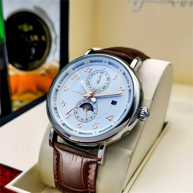 AOKULASIC Armbanduhr Automatik, Leder, Blau, Herren - Bild 1