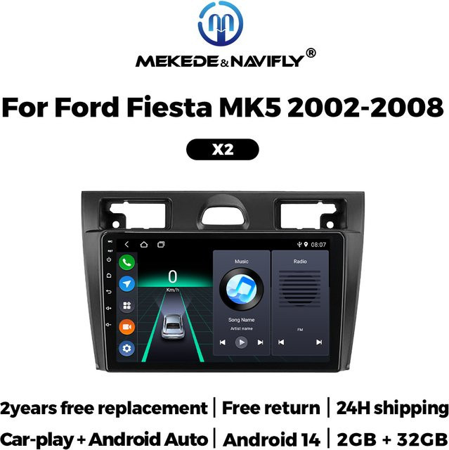 MEKEDE & NAVIFLY 9 Zoll Auto Radio für Ford Fiesta Mk VI 5 2002-2008 mit Carplay MP5 Multimedia-Player in Schwarz - Bild 1