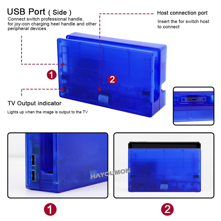 Pogopirate TV Dock Station für Nintendo Switch, Transparent Blau, HDMI-kompatibel mit AC Adapter - Bild 2