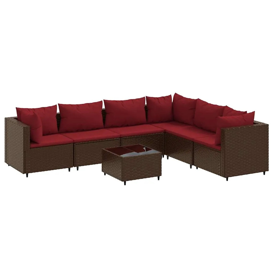 vidaXL 7-teiliges Garten-Lounge-Set in L-Form mit Kissen und Couchtisch, Braun, Poly Rattan und Metallrahmen - Bild 2