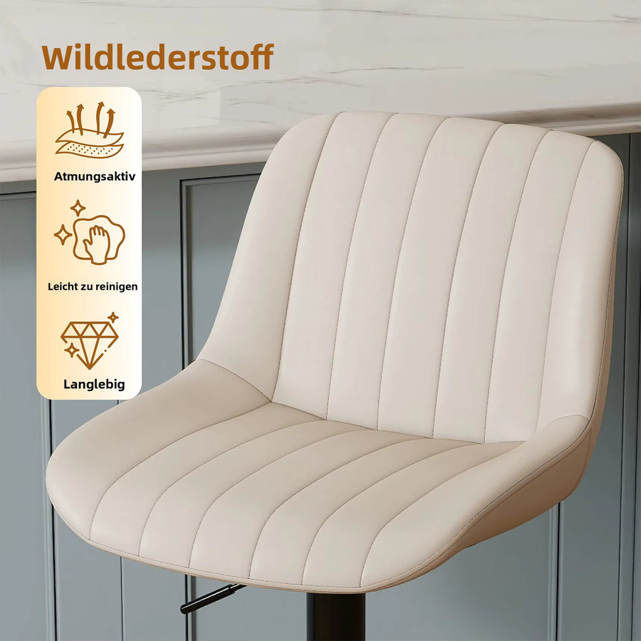 Ralex-chair Moderner Barhocker Beige aus PU-Leder mit vertikaler Linienrückenlehne, drehbar und höhenverstellbar - Bild 4