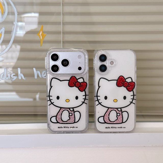 Sanrio 3D-Strass-Handyhülle für iPhone 17 Pro, 16 und 15 Pro Max, transparente Glitzer-Schutzhülle aus weichem TPU mit roter Schleife - Bild 1