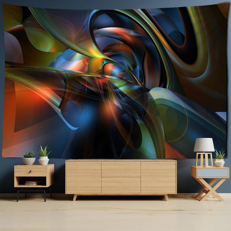 Super Six Wandbehang Dreidimensionaler Raum-Zeit-Tunnel mit geometrischen Linien im Bohemian Stil, mehrfarbig, B: 95 cm, H: 70 cm - Bild 1
