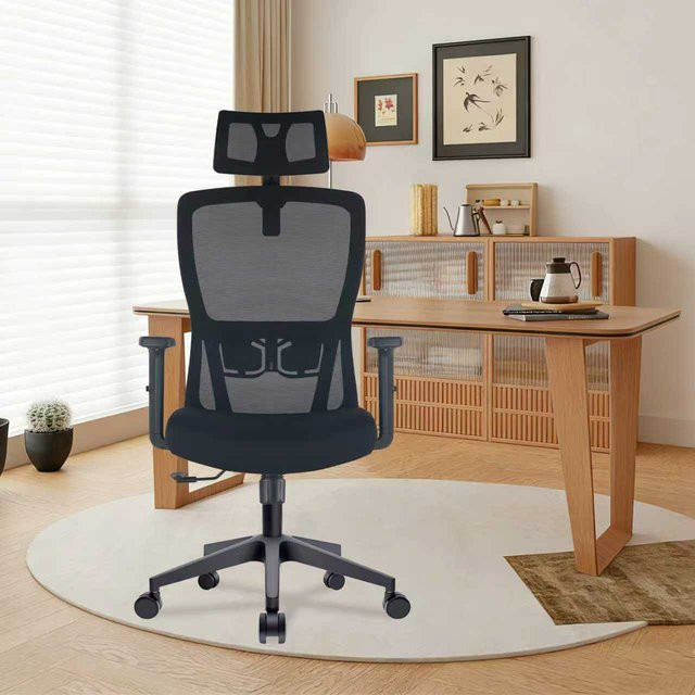 Durrafy Ergonomischer Bürostuhl in Schwarz mit verstellbarer Kopfstütze, Armlehnen und Lendenwirbelstütze - Bild 1