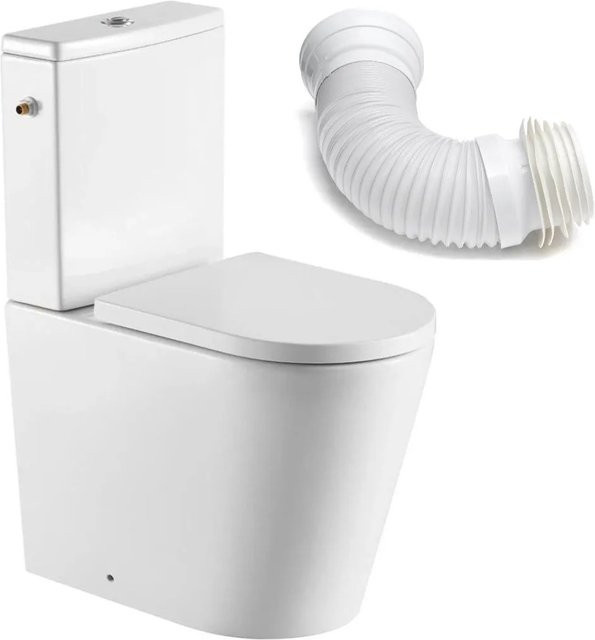 Swiss Aqua Technologies Stand-Kombi-WC spülrandlos mit SoftClose WC-Sitz und flexiblem Anschlussrohr in Weiß - Bild 1