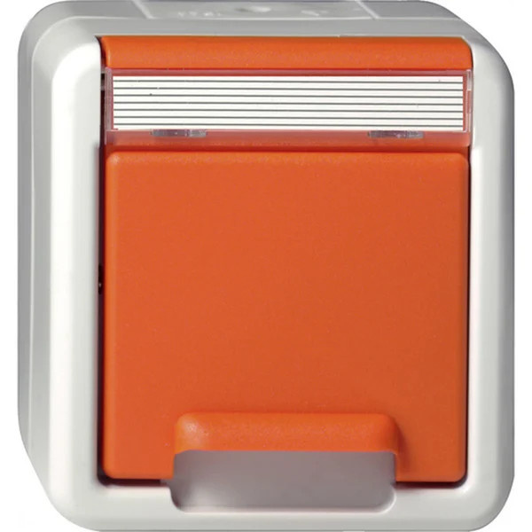 Gira Schutzkontaktsteckdose CEE 7/3 Typ F mit Klappdeckel und Beschriftungsfeld in Orange - Bild 1