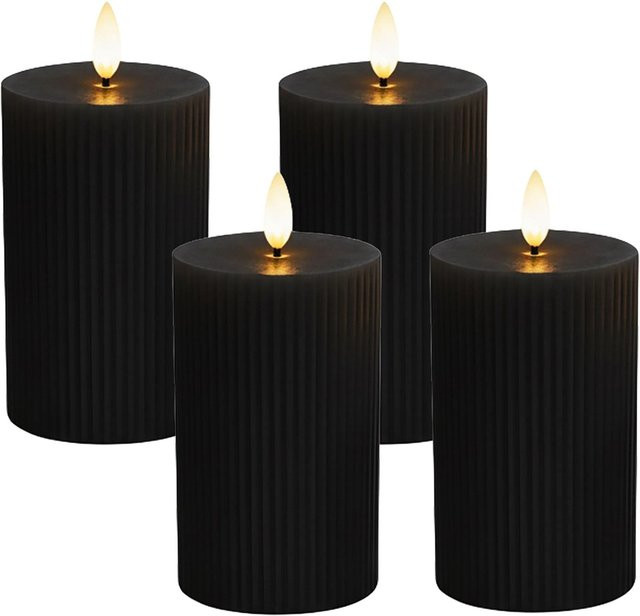 Relaxdays LED Kerzen 4er Set aus Echtwachs in Schwarz mit flackerndem Effekt, Durchmesser: 7,5 cm, Höhe: 13 cm - Bild 1