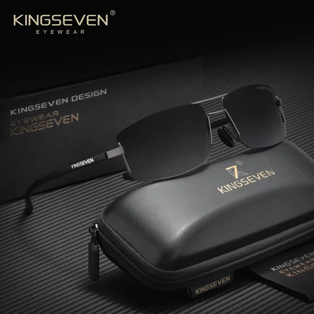 KINGSEVEN Sonnenbrille, Rechteckig, Vollrand, Metall, Schwarz, Unisex - Bild 1