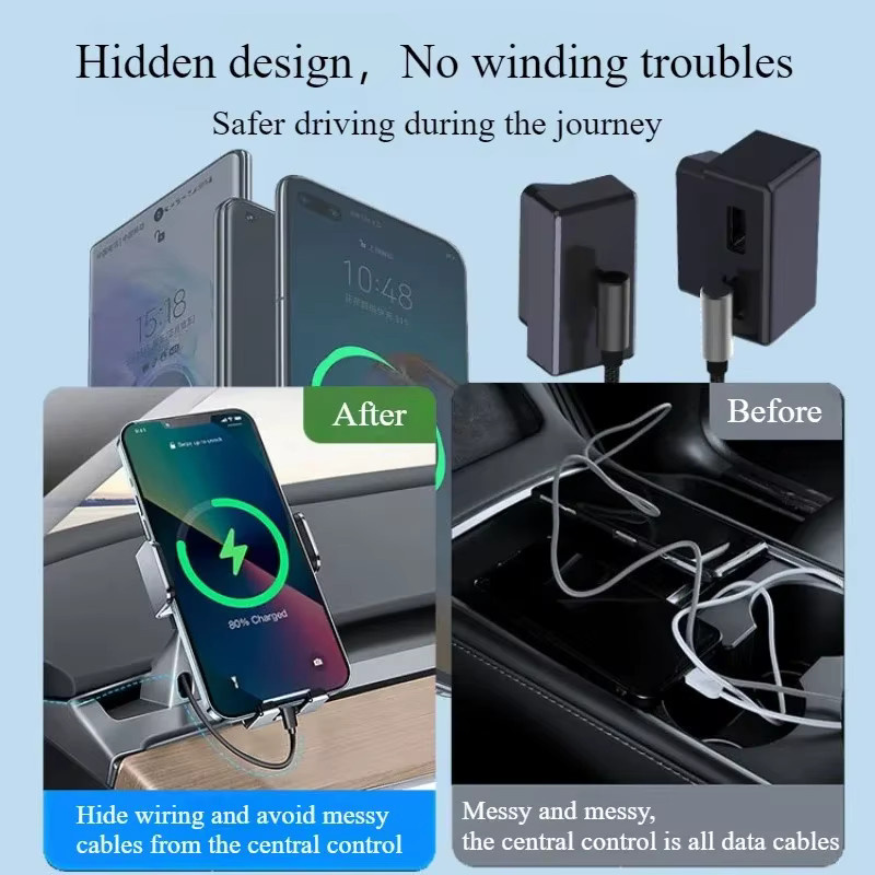 YouGallop Universelle Versteckte OBD-Ladestation mit USB-C PD30W Schnellladegerät für Tesla Model Y/3/X/S, Schwarz - Bild 4