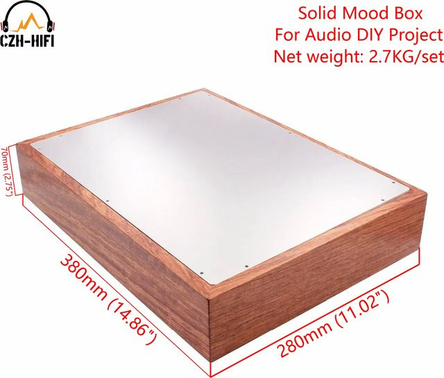 Dinwen Massivholz Aluminium Gehäuse Fall Box Chassis für Vintage Audio Verstärker DAC CD Player DIY Projekt, Farbe: Braun, B/T/H: 38,0 x 28,0 x 7,0 cm - Bild 1