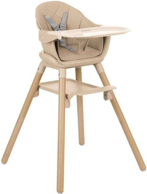Kikkaboo Kinderhochstuhl Woody 3 in 1 aus Holz mit Tablett und Fußstütze, beige - Bild 1