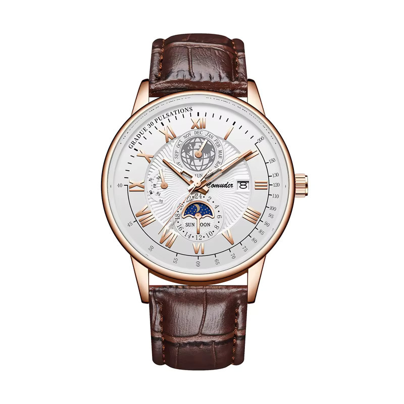 Mairuige Armbanduhr, Quarz, Analoguhr, Leder, Silber, Weiß, Herren - Bild 2