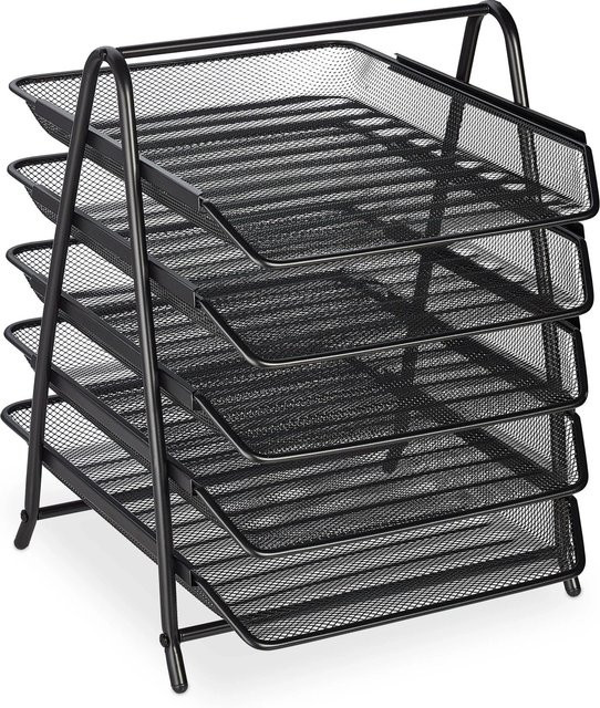 Relaxdays Dokumentenablage aus Stahl mit 5 ausziehbaren Fächern für A4, Schwarz, B: 37,5 cm, T: 30 cm, H: 35,5 cm - Bild 1