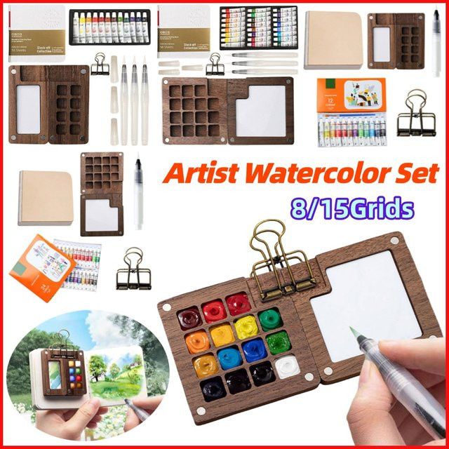 Reise-Aquarell-Farbpalette-Set für Künstler und Studenten in Multicolour mit Holzkomponente - Bild 1