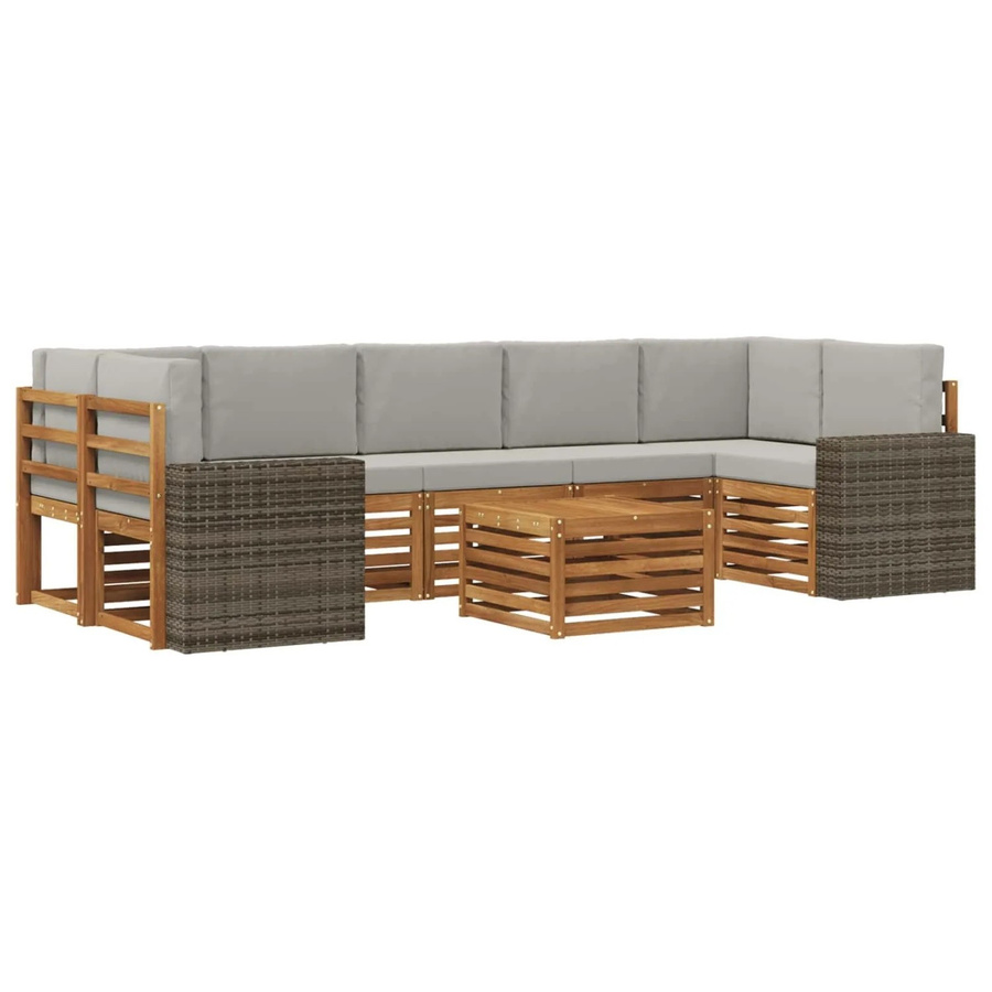 vidaXL Outdoor-Sofagarnitur L-Form aus Massivholz Akazie mit 8 Kissen in Natur und Hellgrau - Bild 2