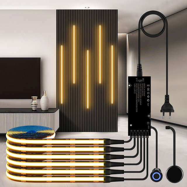 Guillermo COB LED Lichtleiste in Schwarz, dimmbar mit Touch-Schalter, 12 V, warmweißes Lichtband für die Wandmontage und TV-Hintergrundbeleuchtung - Bild 1