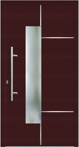 KNOCK Flügelüberdeckende Kunststoff-Haustür Terra mit Glaseinsatz, modern, purpur-rot - Bild 1