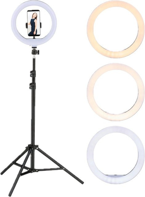 Relaxdays LED Ringlicht mit Stativ, dimmbar und höhenverstellbar, Weiß oder Schwarz, B/T/H: 50 x 50 x 153 cm - Bild 1