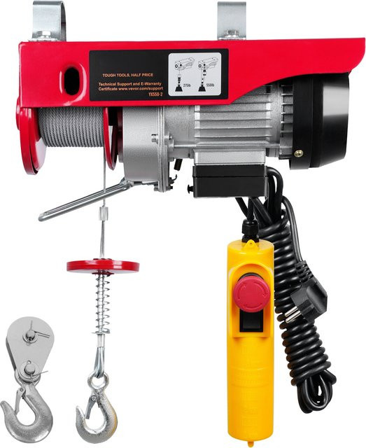 SucceBuy Elektrische Winde Tragbarer Hebel für Garage und Boot mit Kabelfernbedienung Rot 250kg - Bild 1